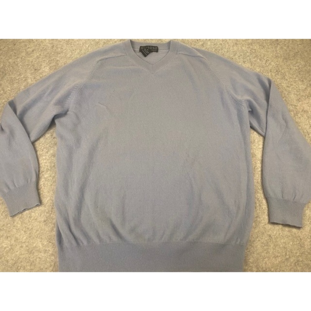 GIASONE‎ Light Blue 100 Percent 2 Ply Cashmere V Neck Sweater Men's Size XL